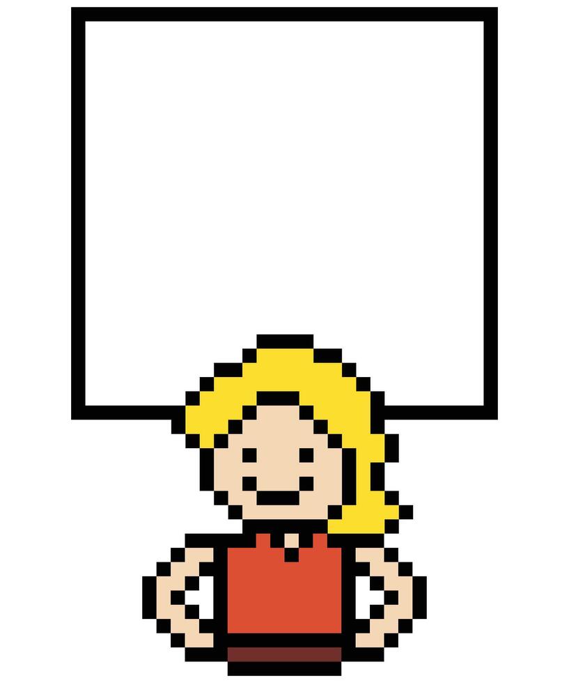 Man male or boy and blank chat box 8bit pixel art cartoon design character. vector