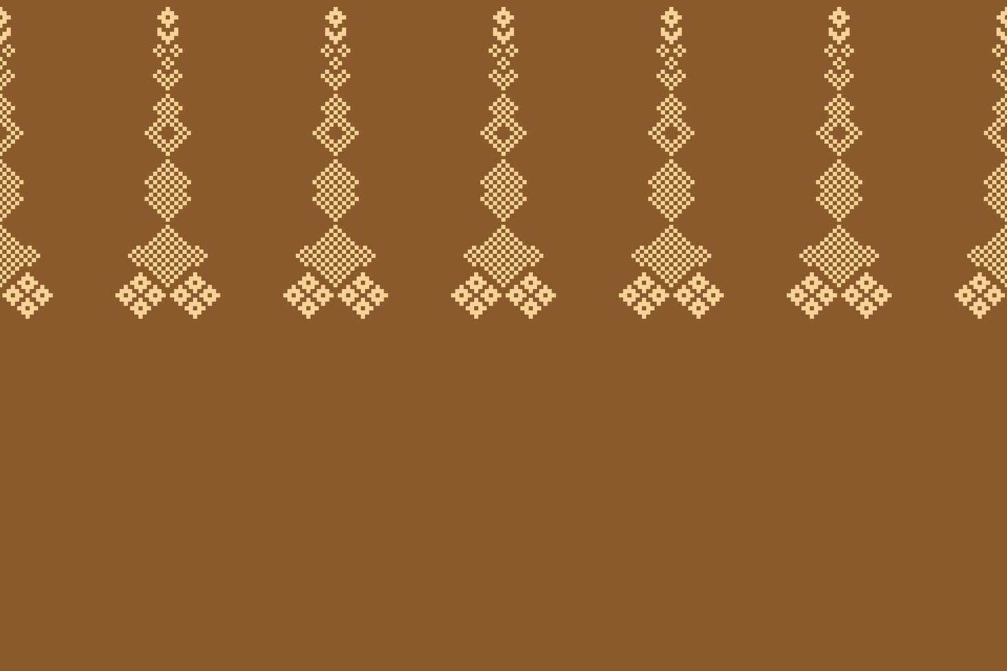 Abstract art fabric pattern brown color background design in ethnic motif pixel art. vector