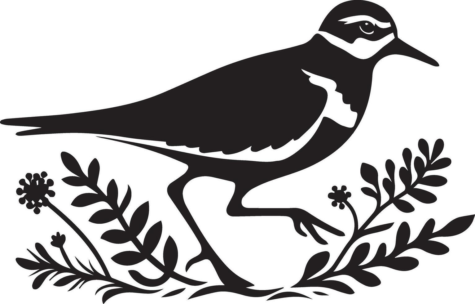 Plover bird silhouette image. Ideal for wildlife art, nature-inspired designs, and creative graphic projects with a minimalist touch. vector