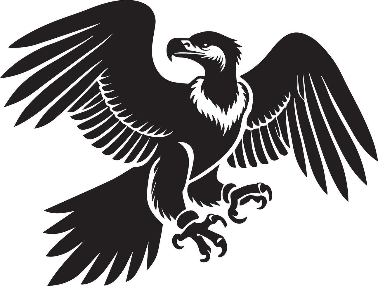Flying condor bird black and white illustration, silhouette image. vector