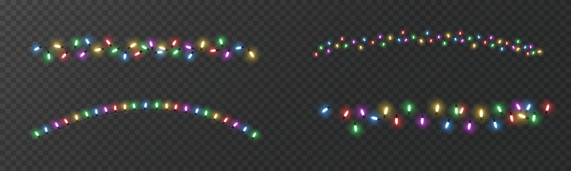 Colorful Festive String Lights on Transparent Background Set vector