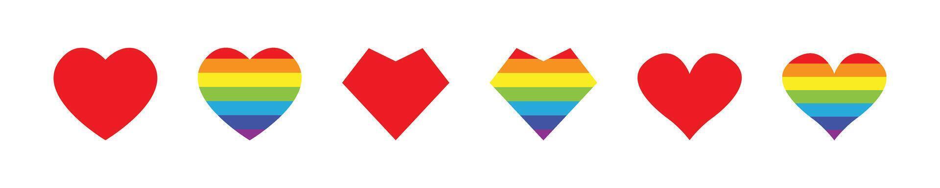 Red and Rainbow Heart Icon Set vector