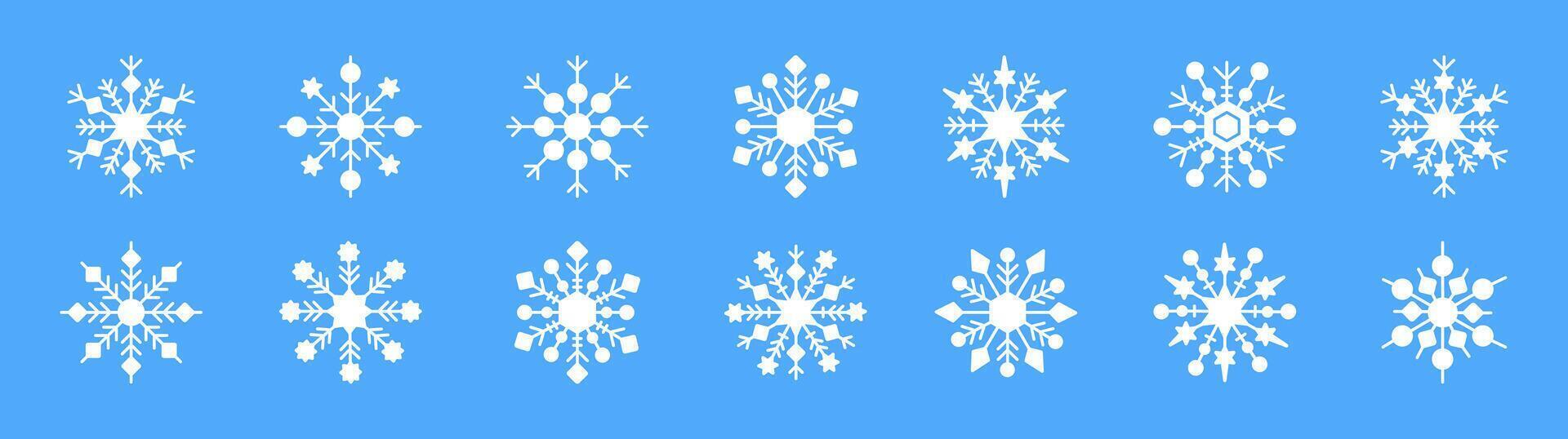 White Snowflake Icon Set on Blue Background vector