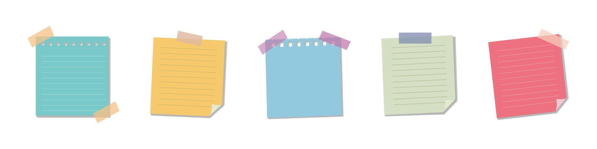 Colorful Lined Note Papers with Sticker Tape Set vector