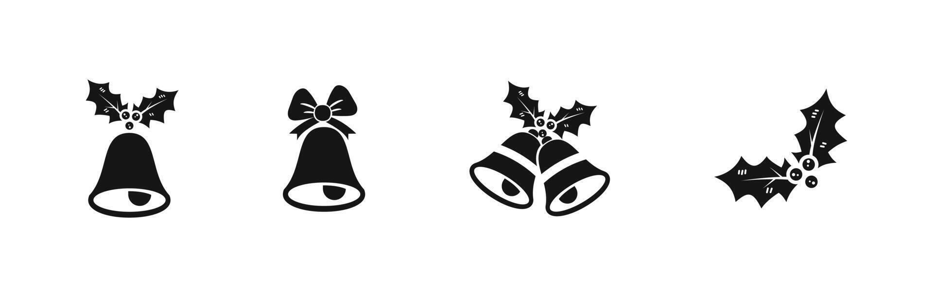 Christmas Bells and Mistletoe Twig Icon Set vector