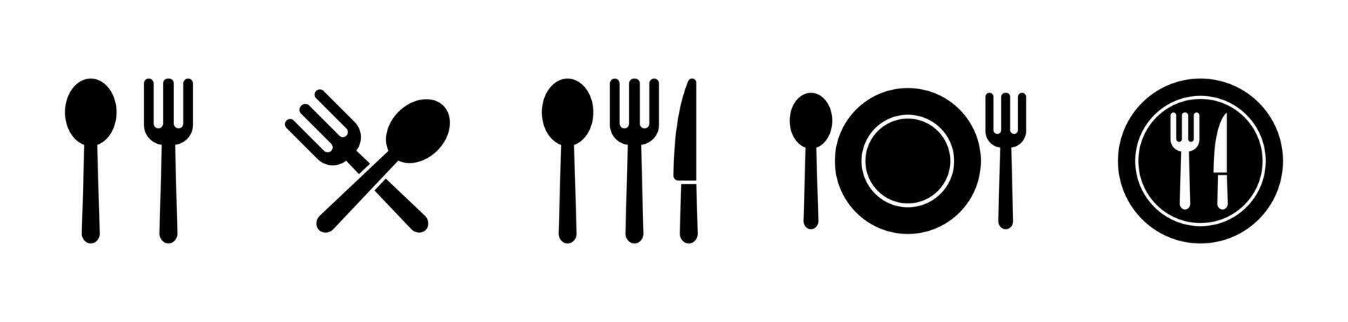 Black Cutlery and Tableware Icon Set vector
