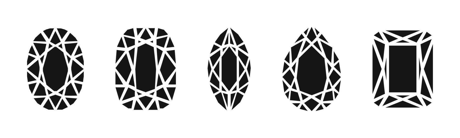 Black Gemstone Silhouettes with Geometric Cuts vector