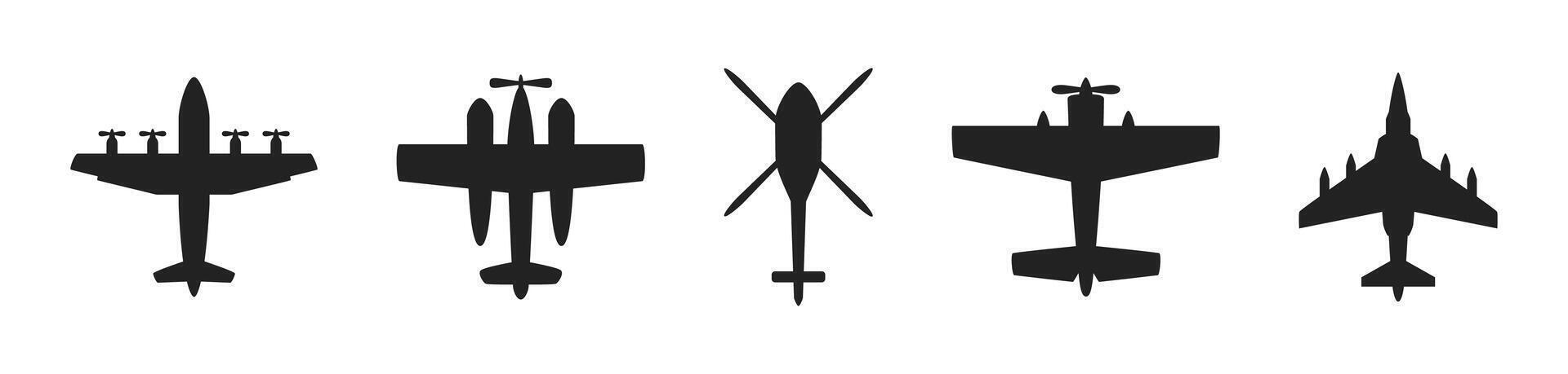 Aircraft and Helicopter Flat Silhouette Icons vector
