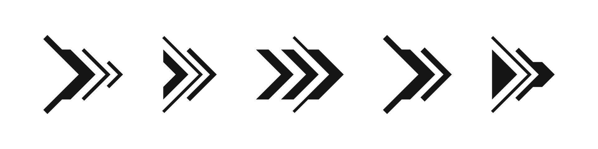 Set of Geometric Arrow Icons in Black vector
