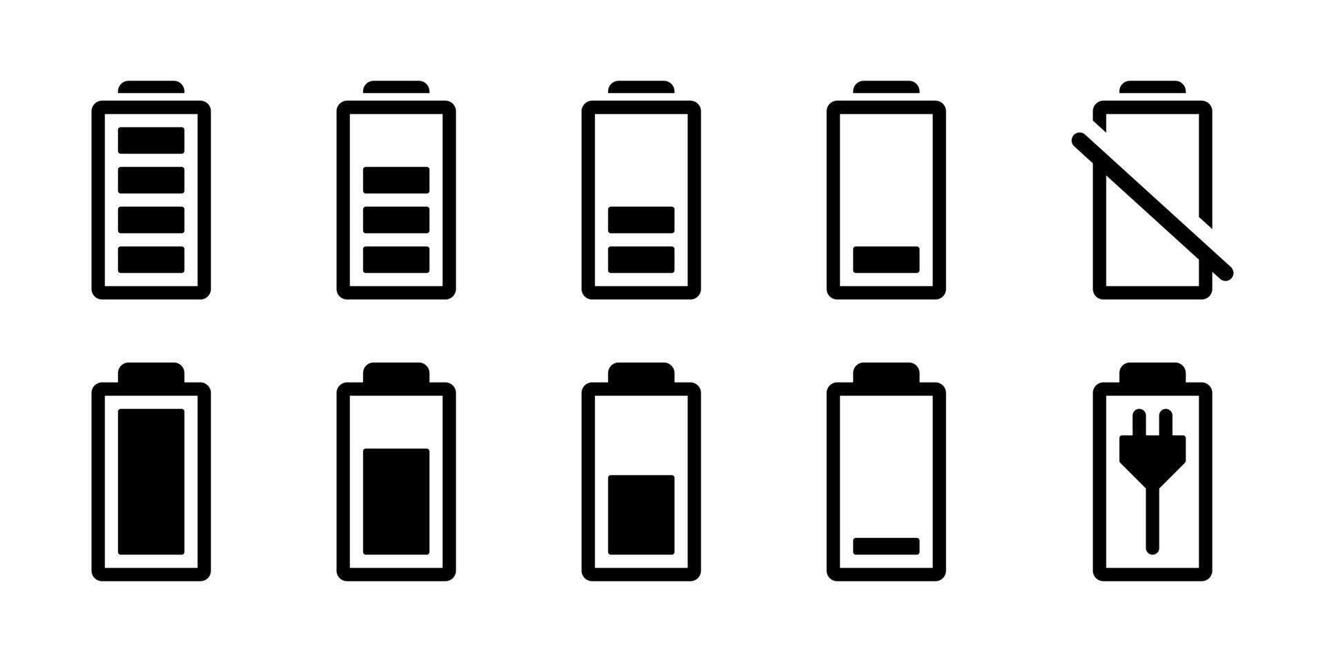 Battery Level and Charging Icon Set vector