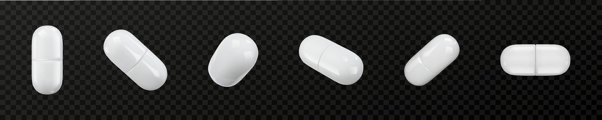 White Medical Capsules Realistic in Multiple Angles vector