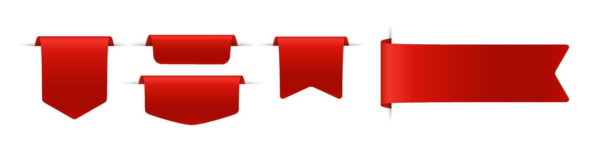 Red Ribbon Banners with Folded Design Set vector