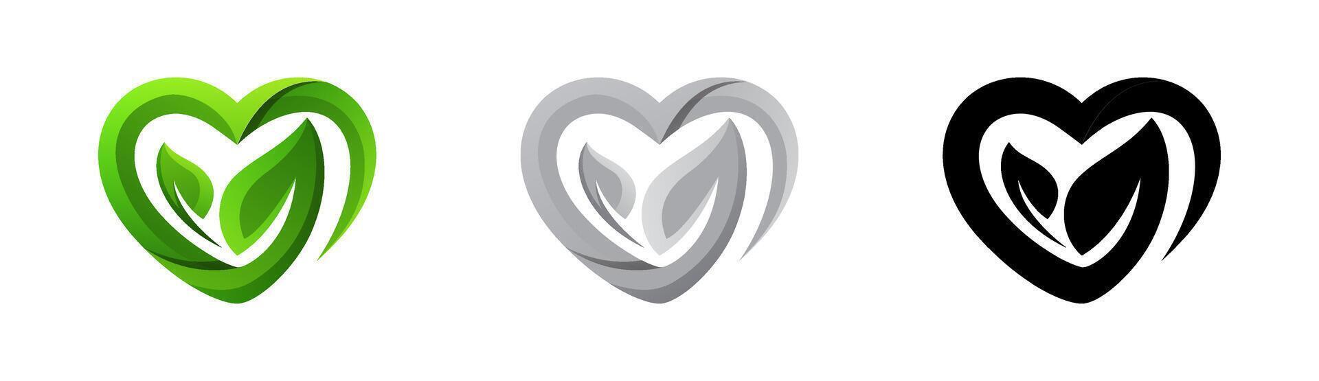 Heart with Leaf Eco-Friendly Symbol Set vector