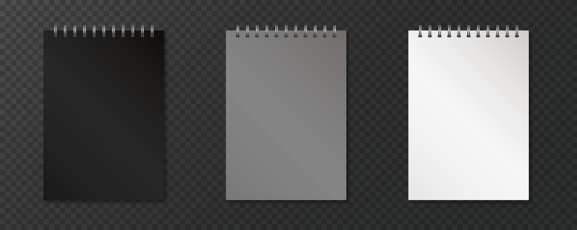 Black, Gray, and White Spiral Notebooks Set vector