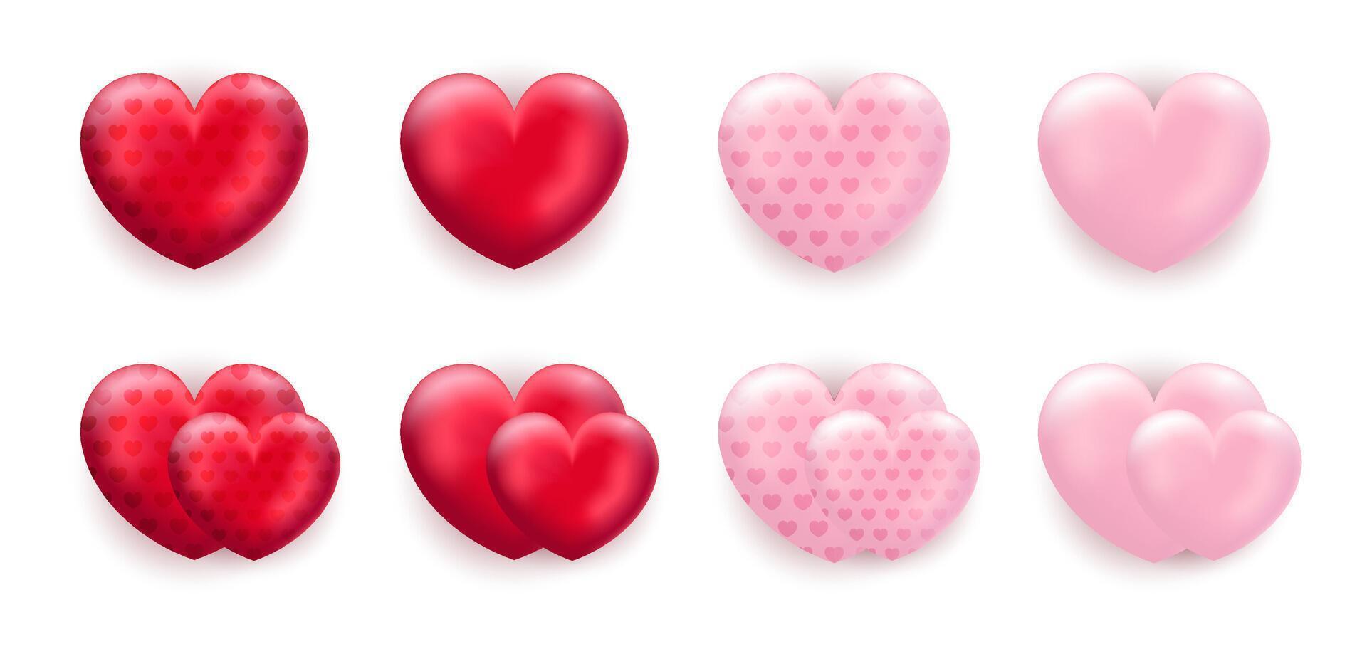 Romantic Red and Pink Heart Designs Set vector