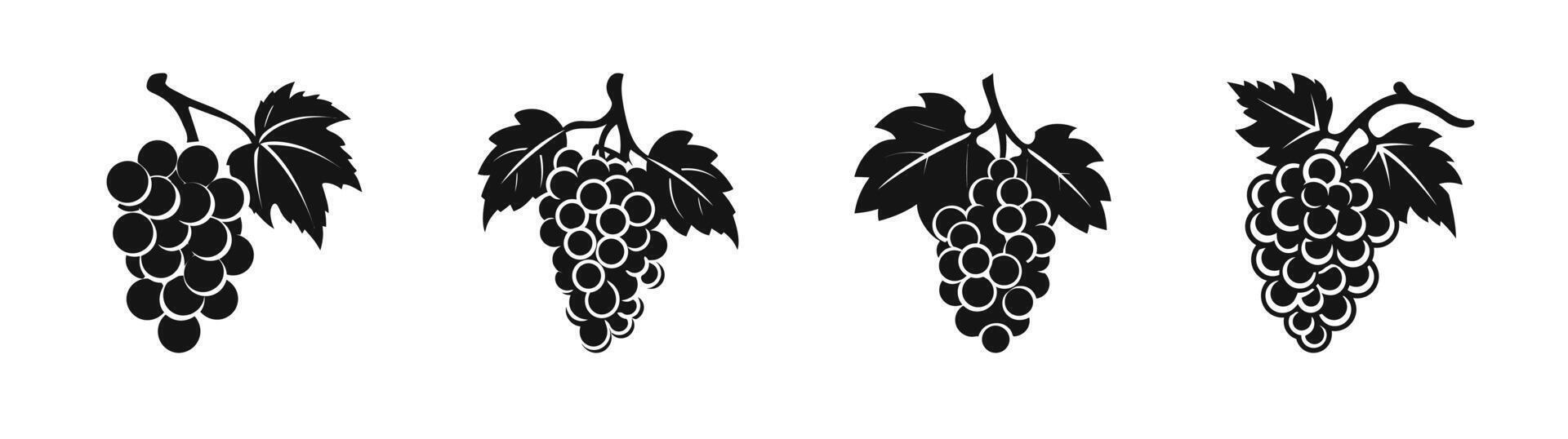 Black Grapevine Silhouette Icons Set vector