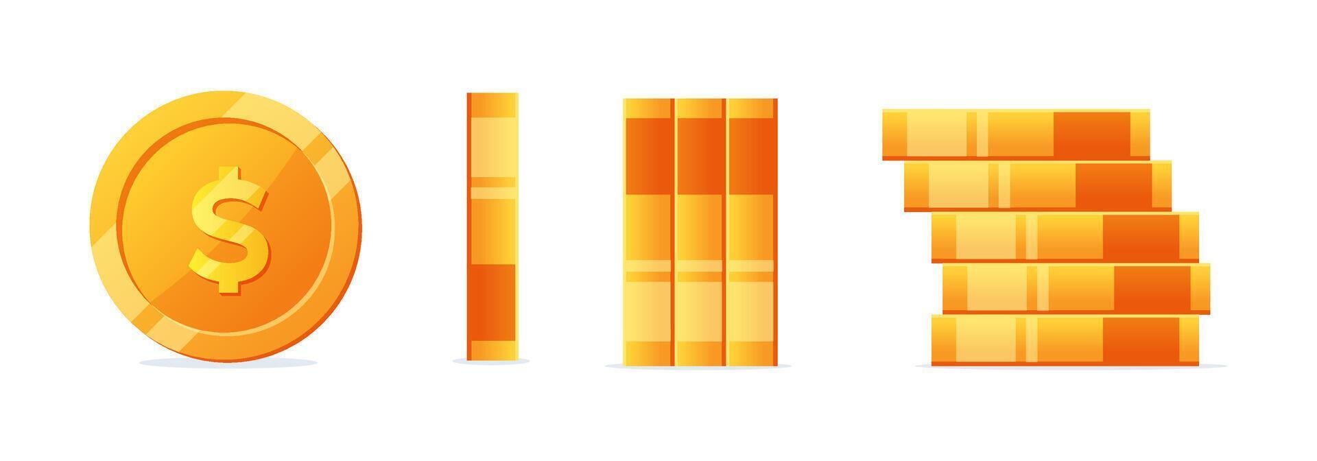 Gold Coin and Stack Illustration Set vector