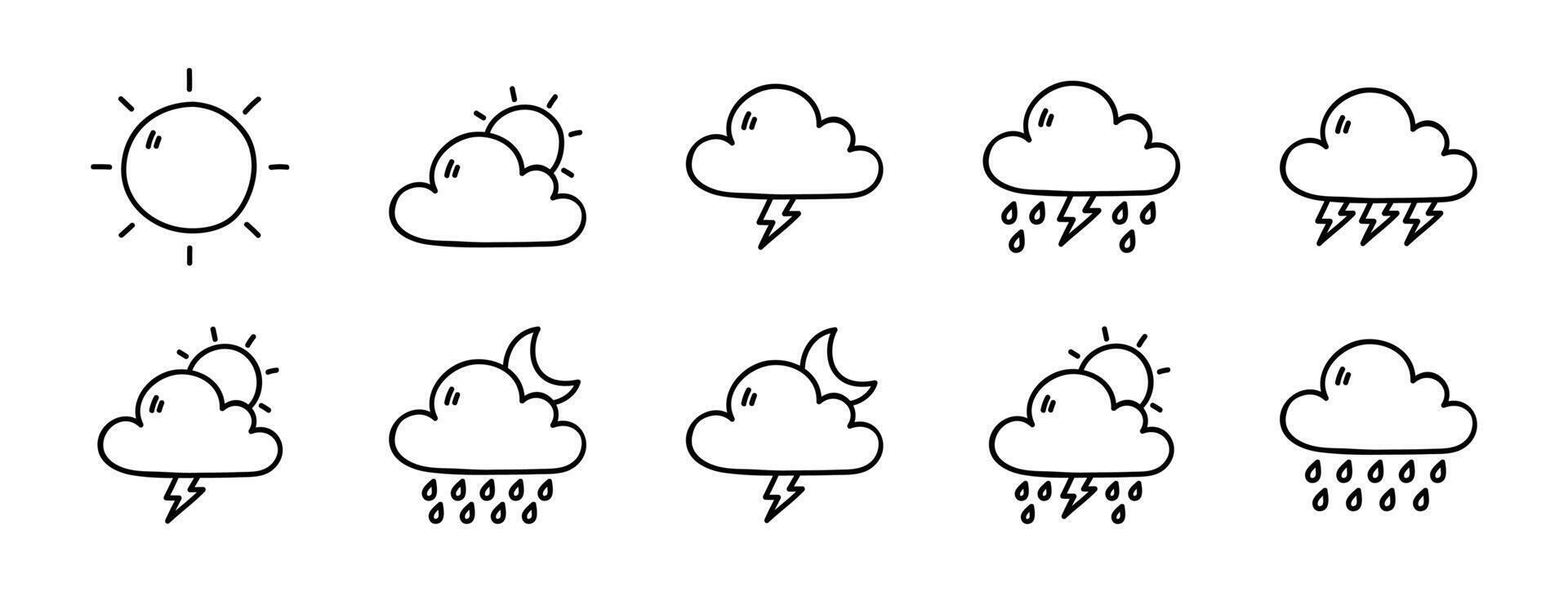 Weather Icon Doodle Set with Various Conditions vector