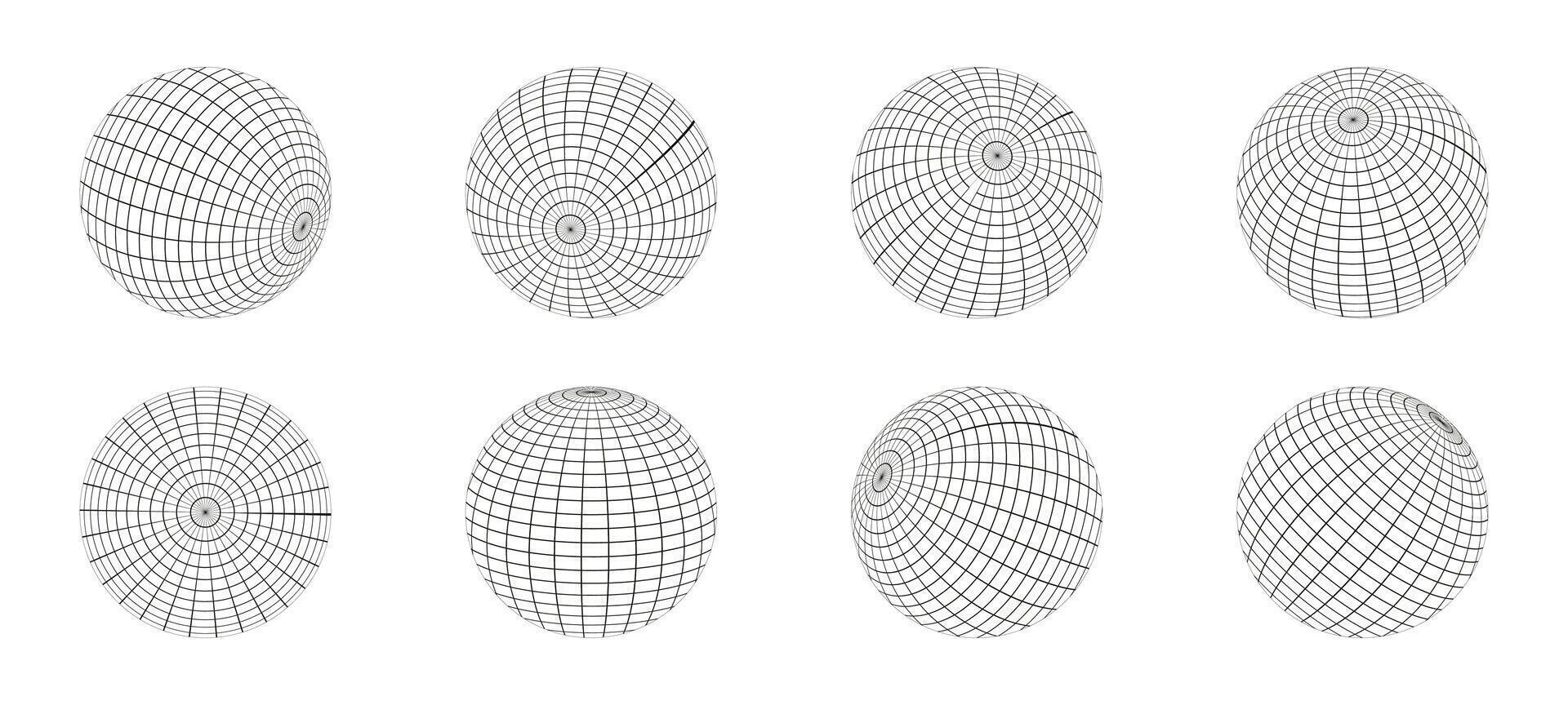 Wireframe Sphere Designs in Different Angles vector
