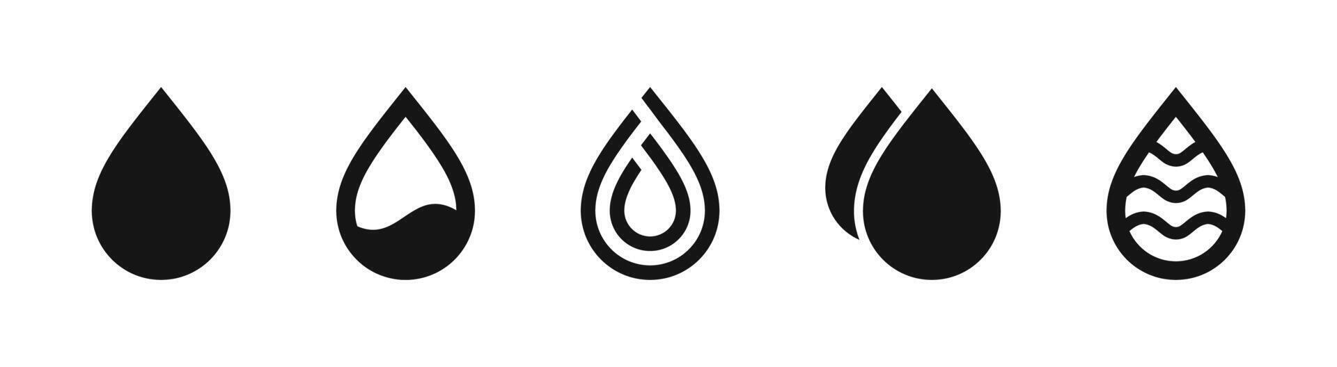 Black Flat Water Drop Icons Set vector