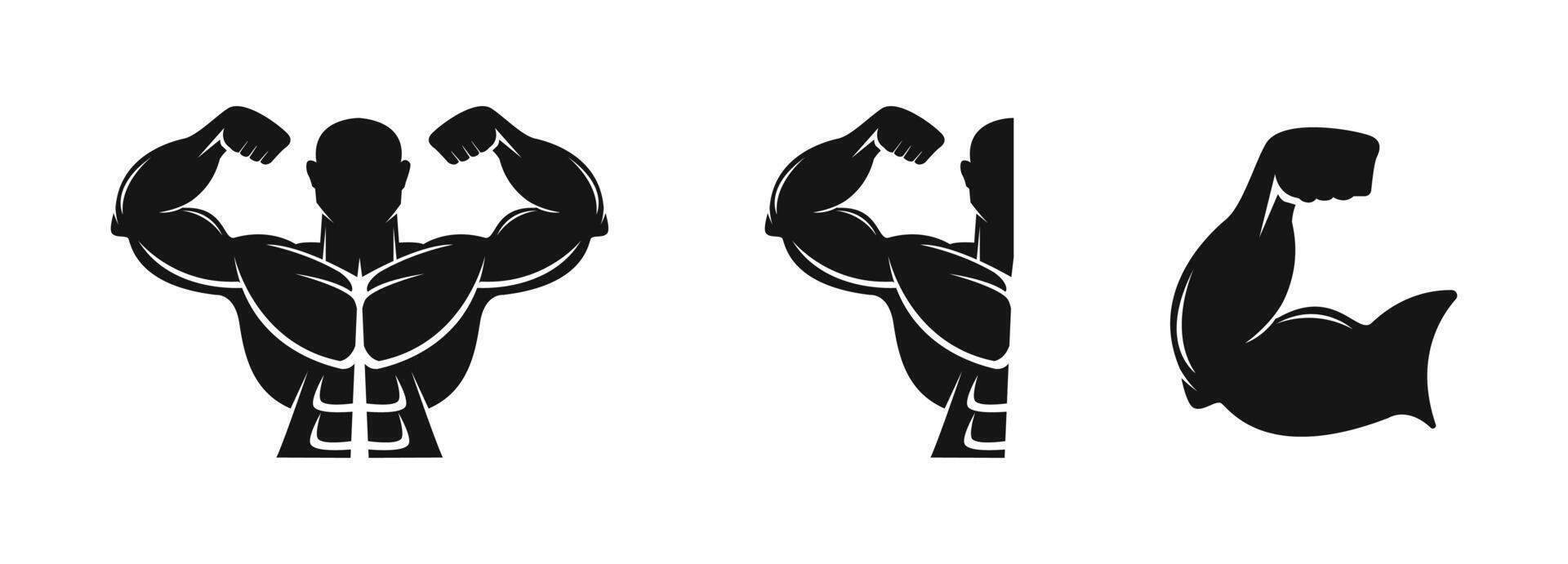 Silhouettes of Muscular Bodybuilding Poses Flat Icon Set vector