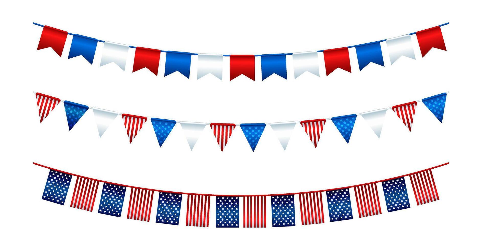 Patriotic Bunting Decorations in Red, White, and Blue Set vector