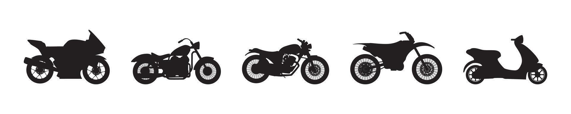 Silhouettes of Various Motorcycles and Scooters Set vector