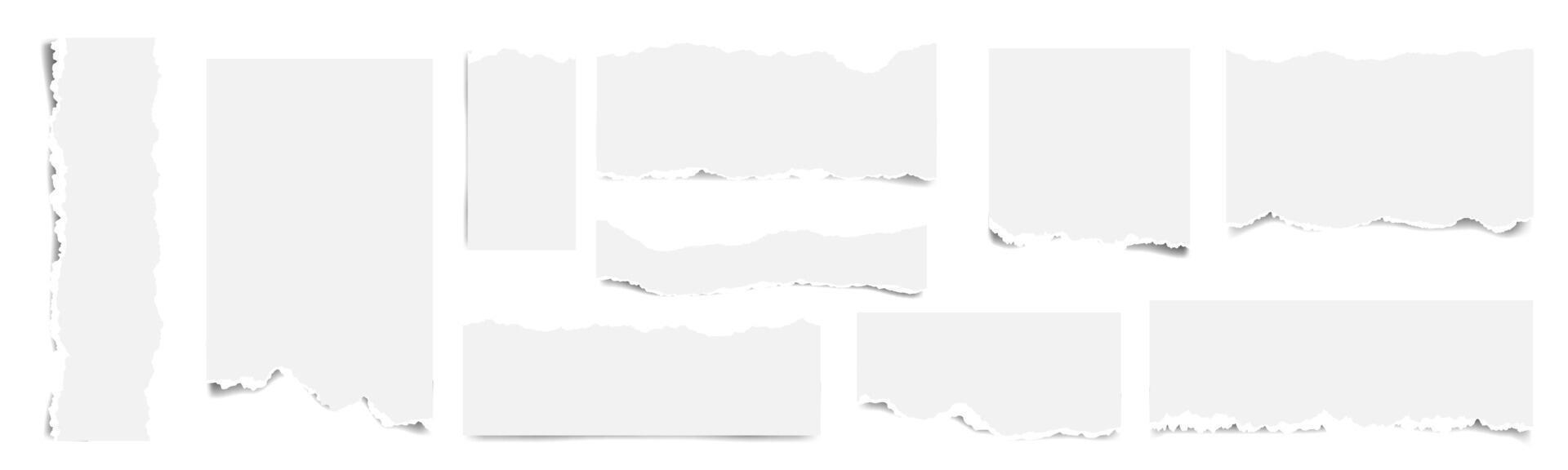 Torn Paper Edges Collection on White Background Realistic Set vector