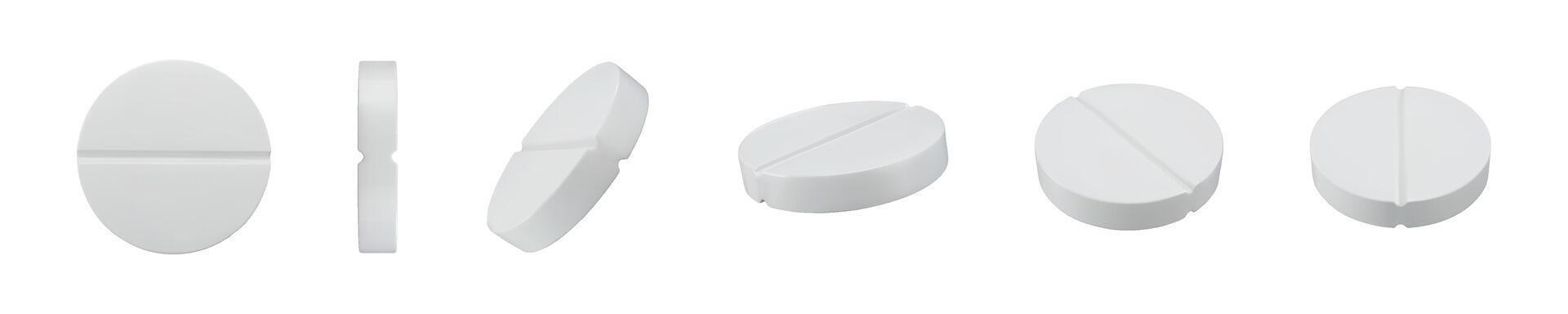 White Round Tablets in Different Angles Realistic Set vector