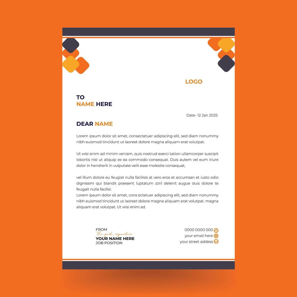 Creative business in abstract design template. Creative and Professional business letterhead design template with black and yellow color. vector