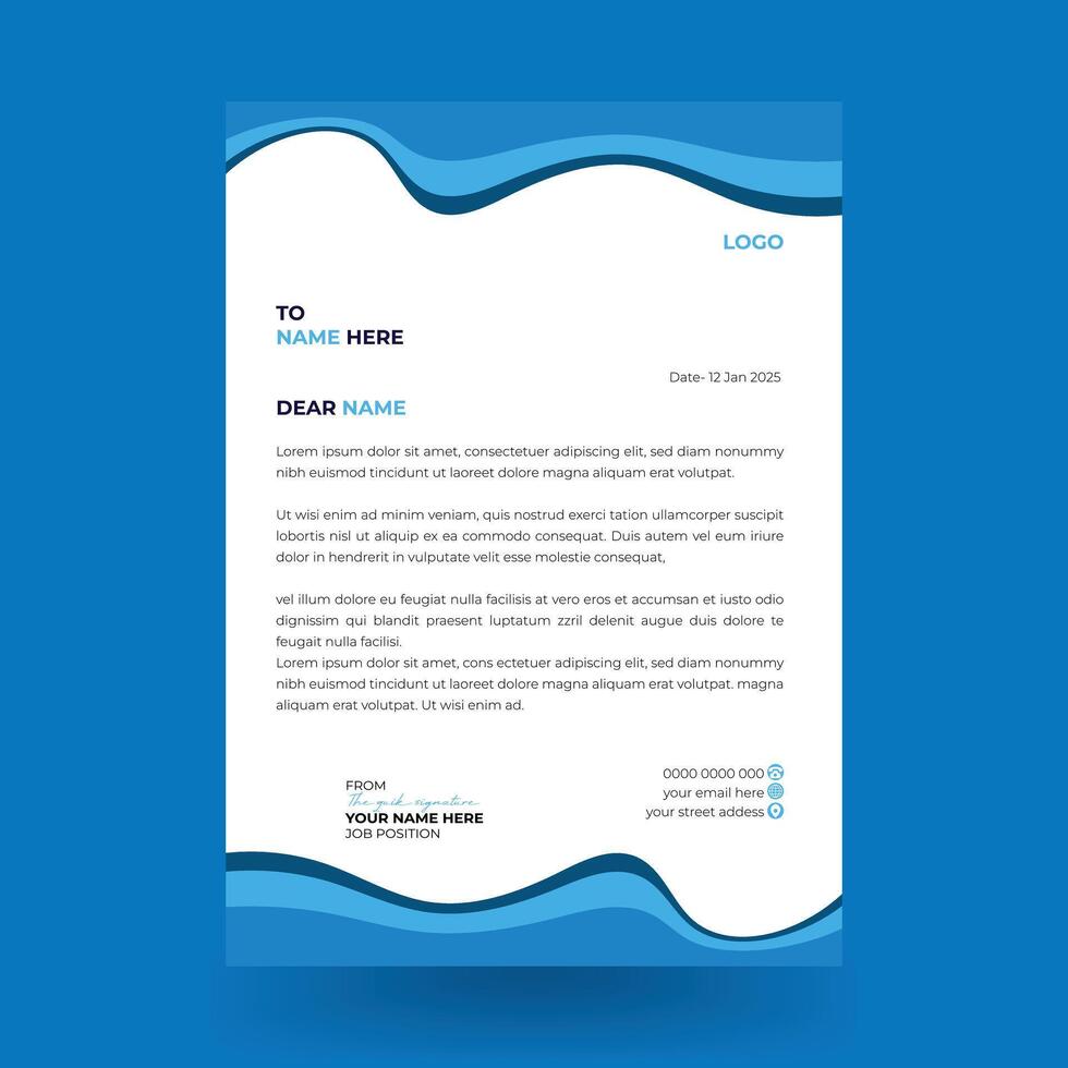 Clean corporate letterhead template design, Modern letterheads design template, Professional company letterheads template for business and project with blue color. vector