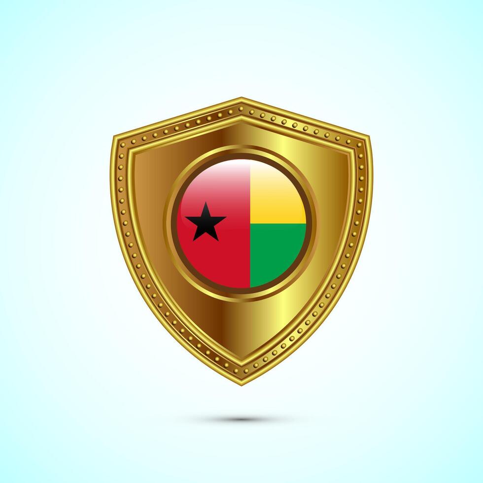 Rounded flag of Guinea Bissau with glossy gold shield vector