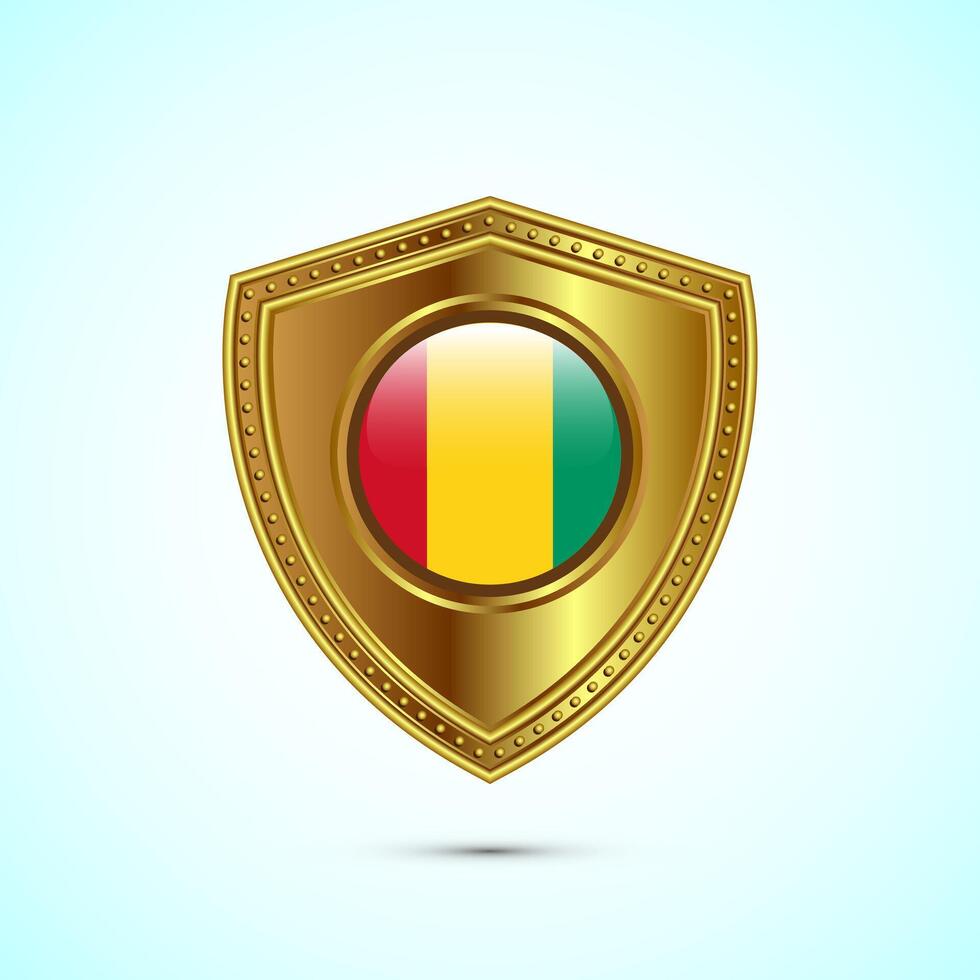 Rounded flag of Guinea with glossy gold shield vector