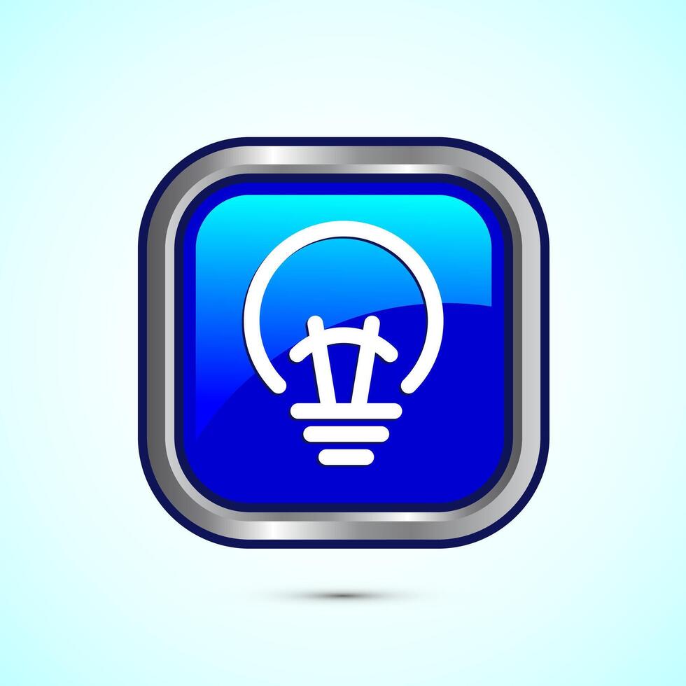 Electric light bulb icon design, Creative idea icon, Blue color square button design vector