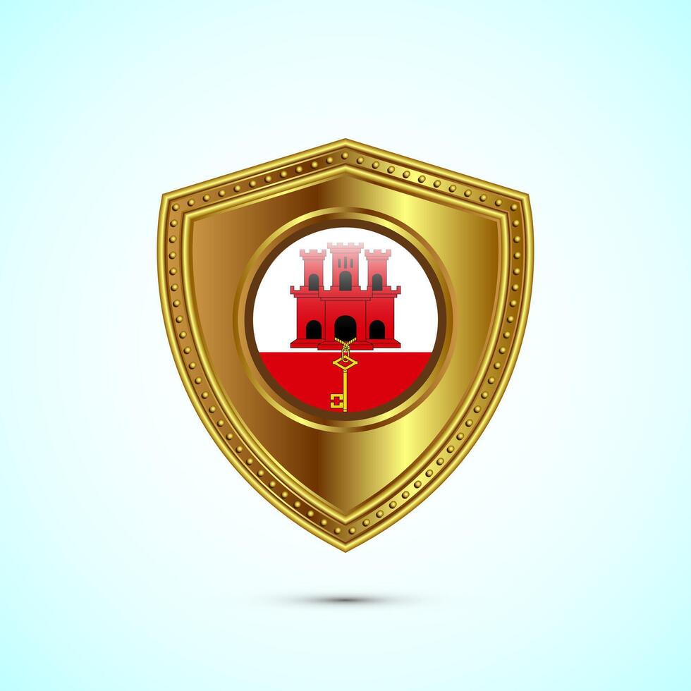 Rounded flag of Gibraltar with glossy gold shield vector
