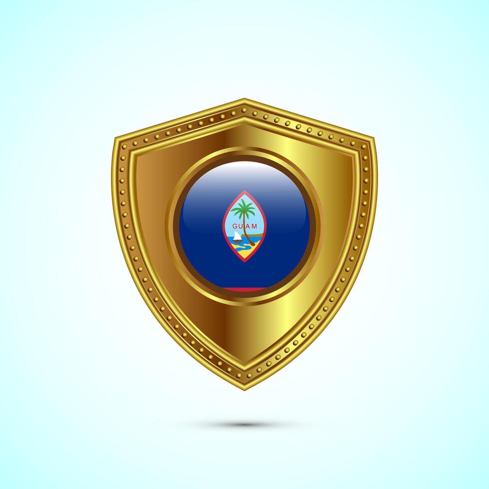 Rounded flag of Guam with glossy gold shield vector