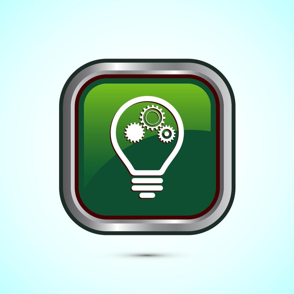 Electric light bulb icon design, Creative idea icon, Green color square button design vector