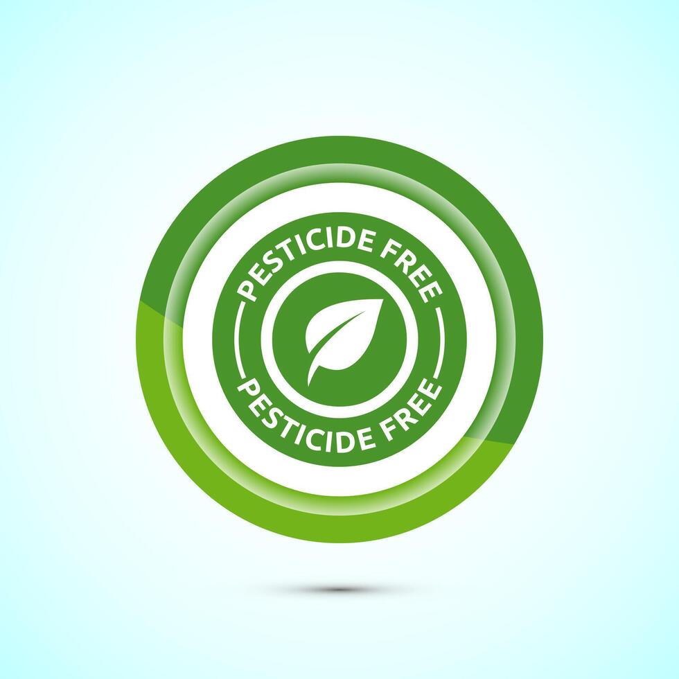 Pesticide free icon design illustration. Certified natural product sticker symbol illustration. Green color button design vector