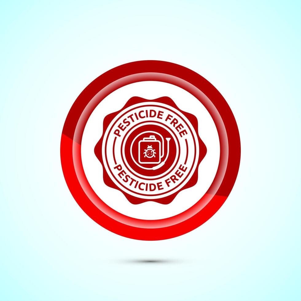 Pesticide free icon design illustration. Certified natural product sticker symbol illustration. Red color button design vector