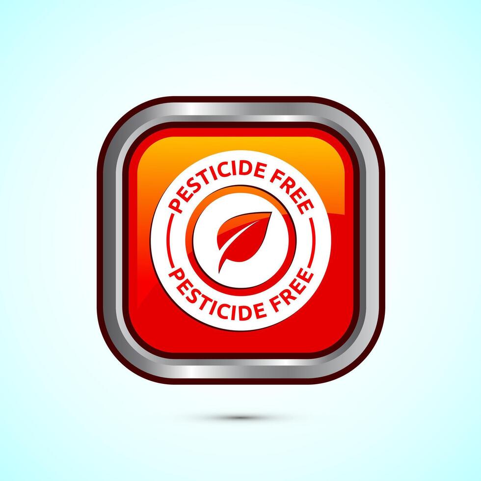 Pesticide free icon design illustration. Certified natural product sticker symbol illustration. Orange color square button design vector