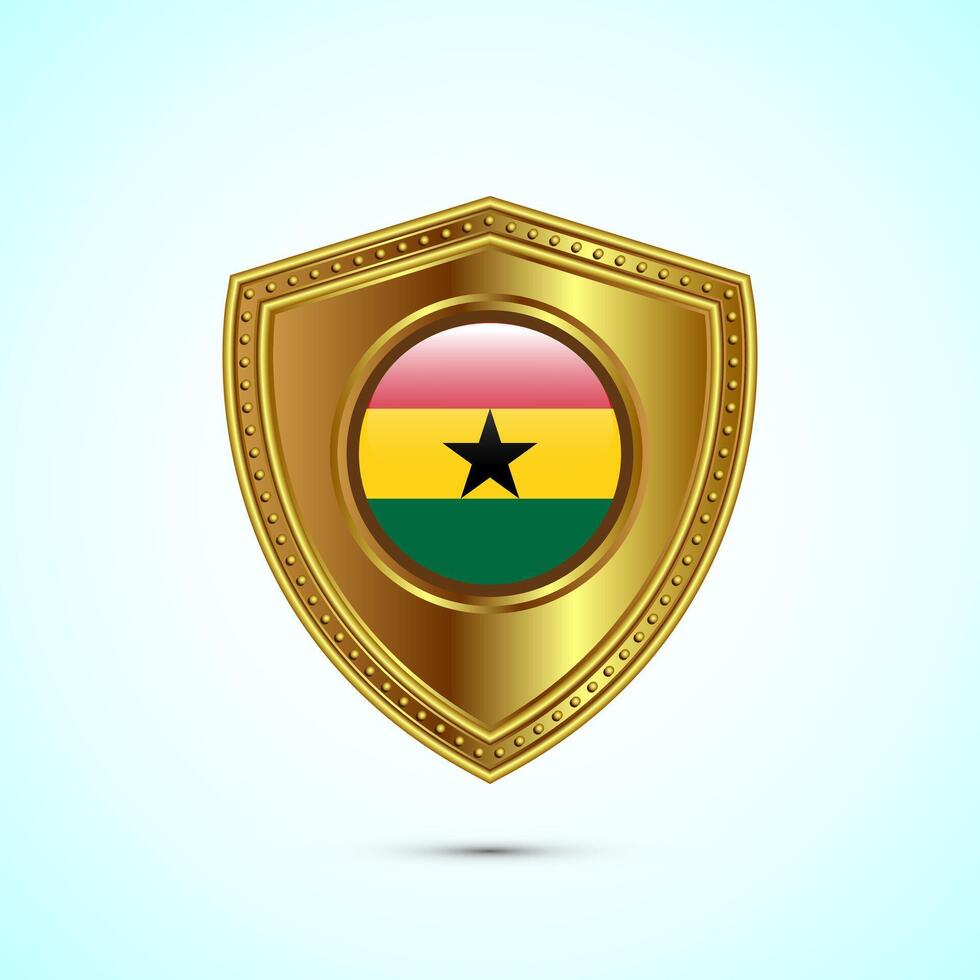 Rounded flag of Ghana with glossy gold shield vector