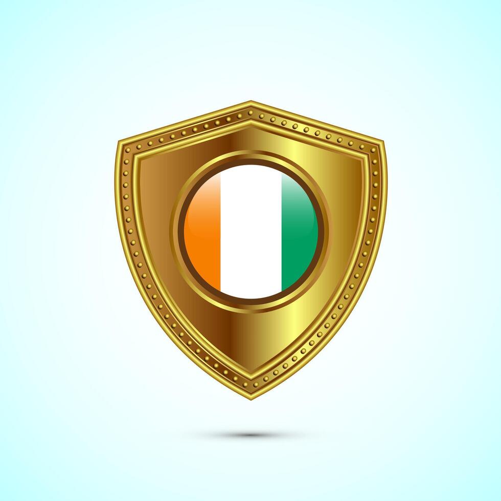 Rounded flag of Ivory Coast with glossy gold shield vector
