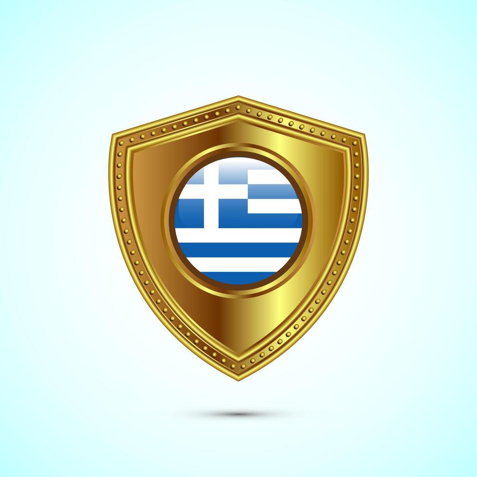 Rounded flag of Greece with glossy gold shield vector