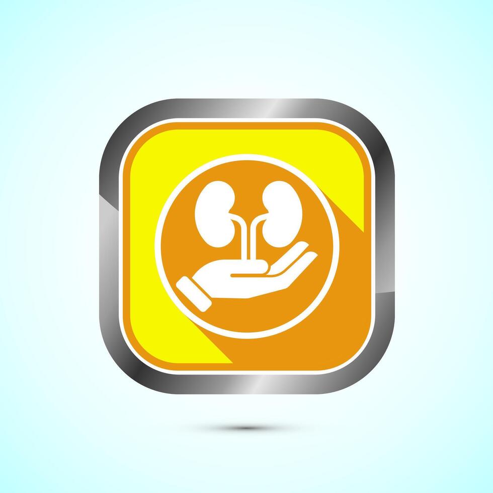 Kidney icon design illustration. Human organ icon, Kidney care logo symbol. Yellow shadow button design vector