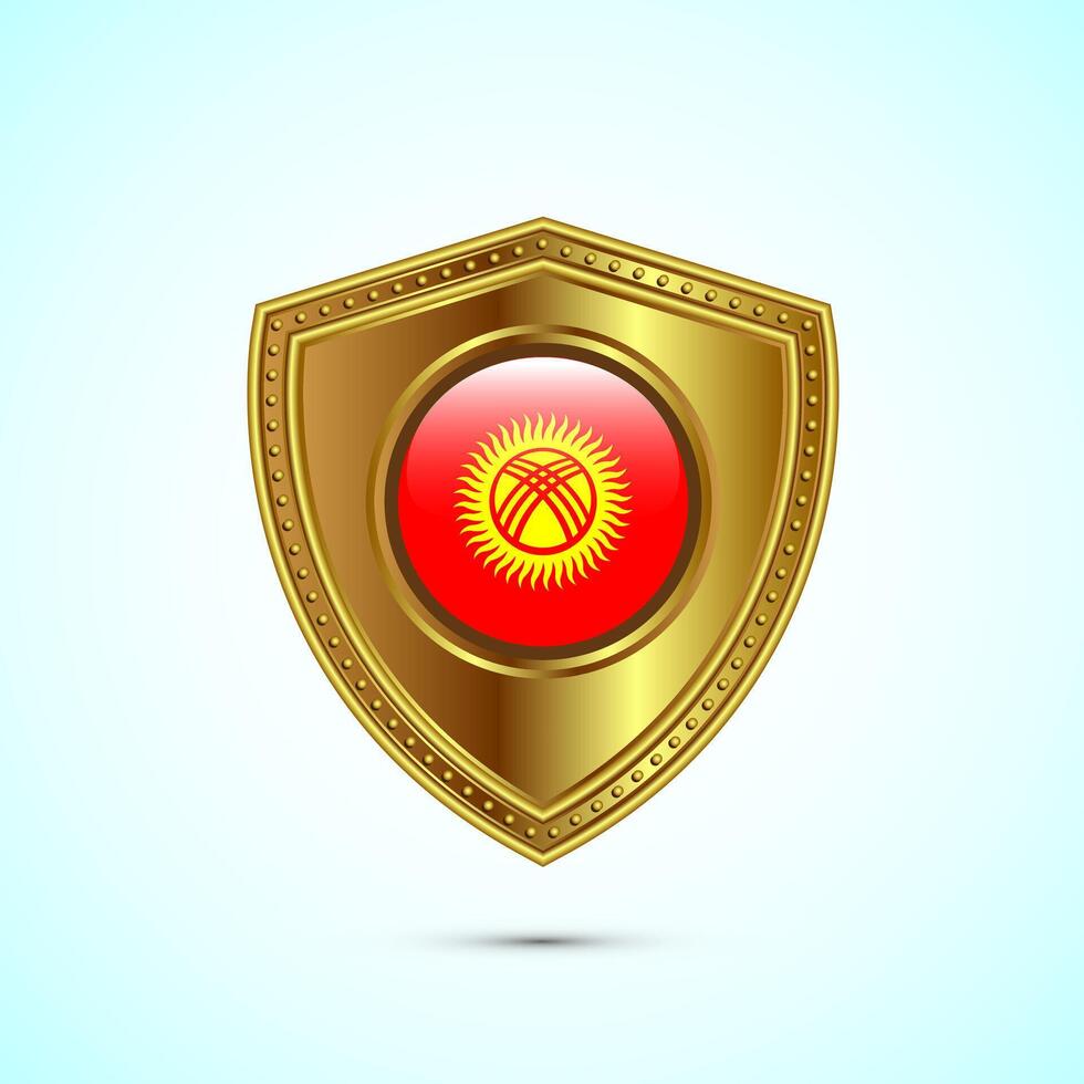 Rounded flag of Kyrgyzstan with glossy gold shield vector