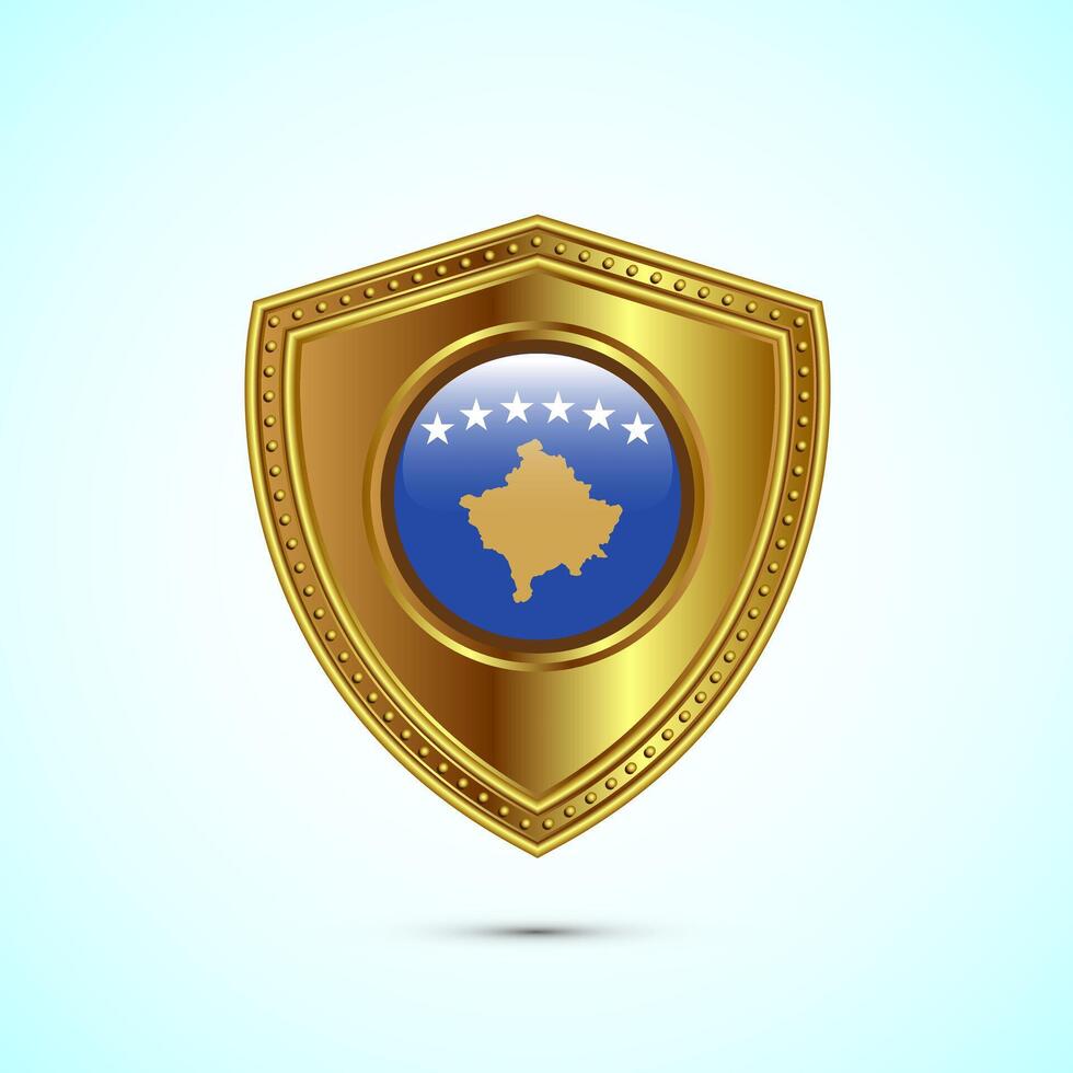 Rounded flag of Kosovo with glossy gold shield vector