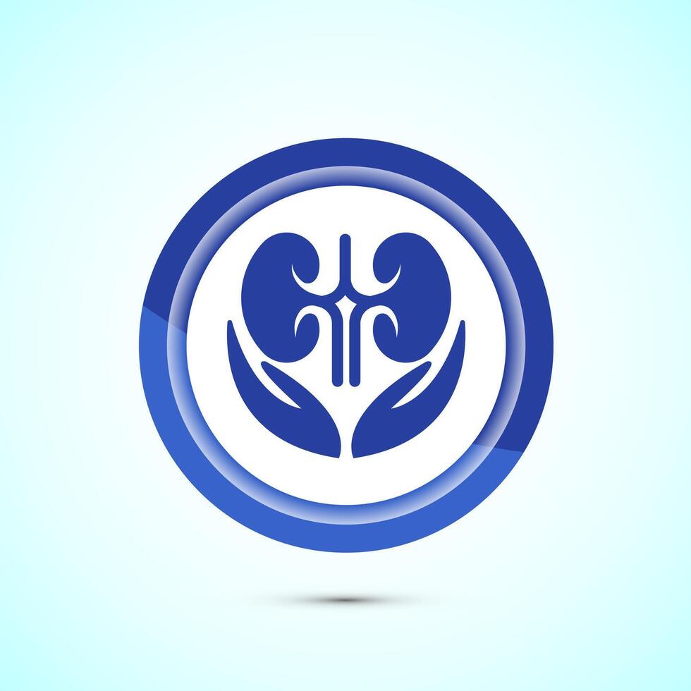Kidney icon design illustration. Human organ icon, Kidney care logo symbol. Blue color button design vector