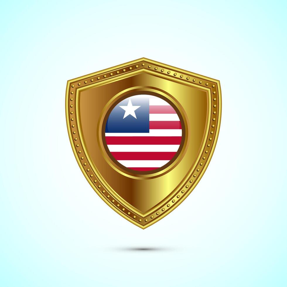Rounded flag of Liberia with glossy gold shield vector