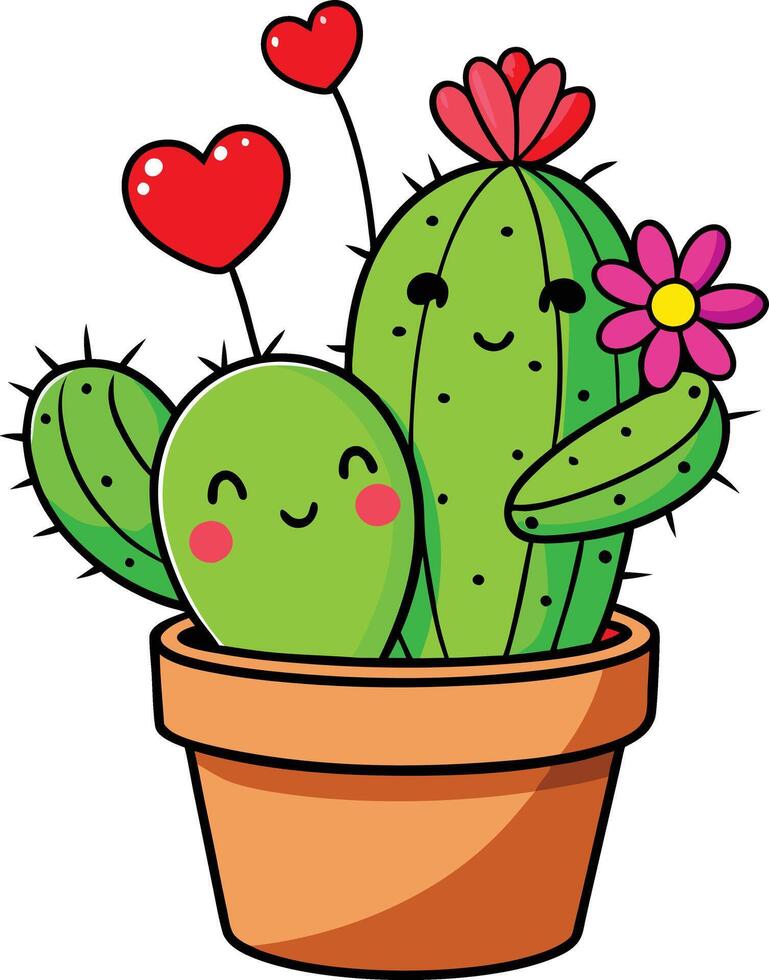 valentines day cactus plants with heart clipart vector