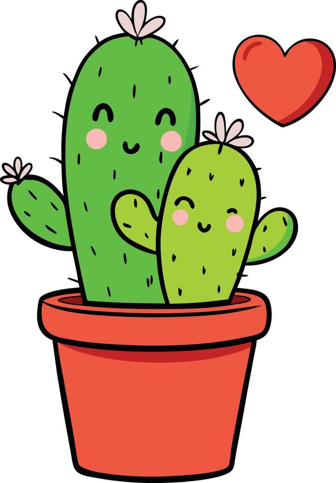 valentines day cactus plants with hearts on them sitting in a pot vector